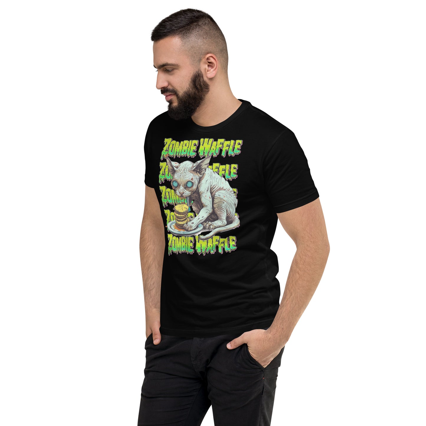 Zombie Sphynx Eating Pancakes Men's Fitted Tee