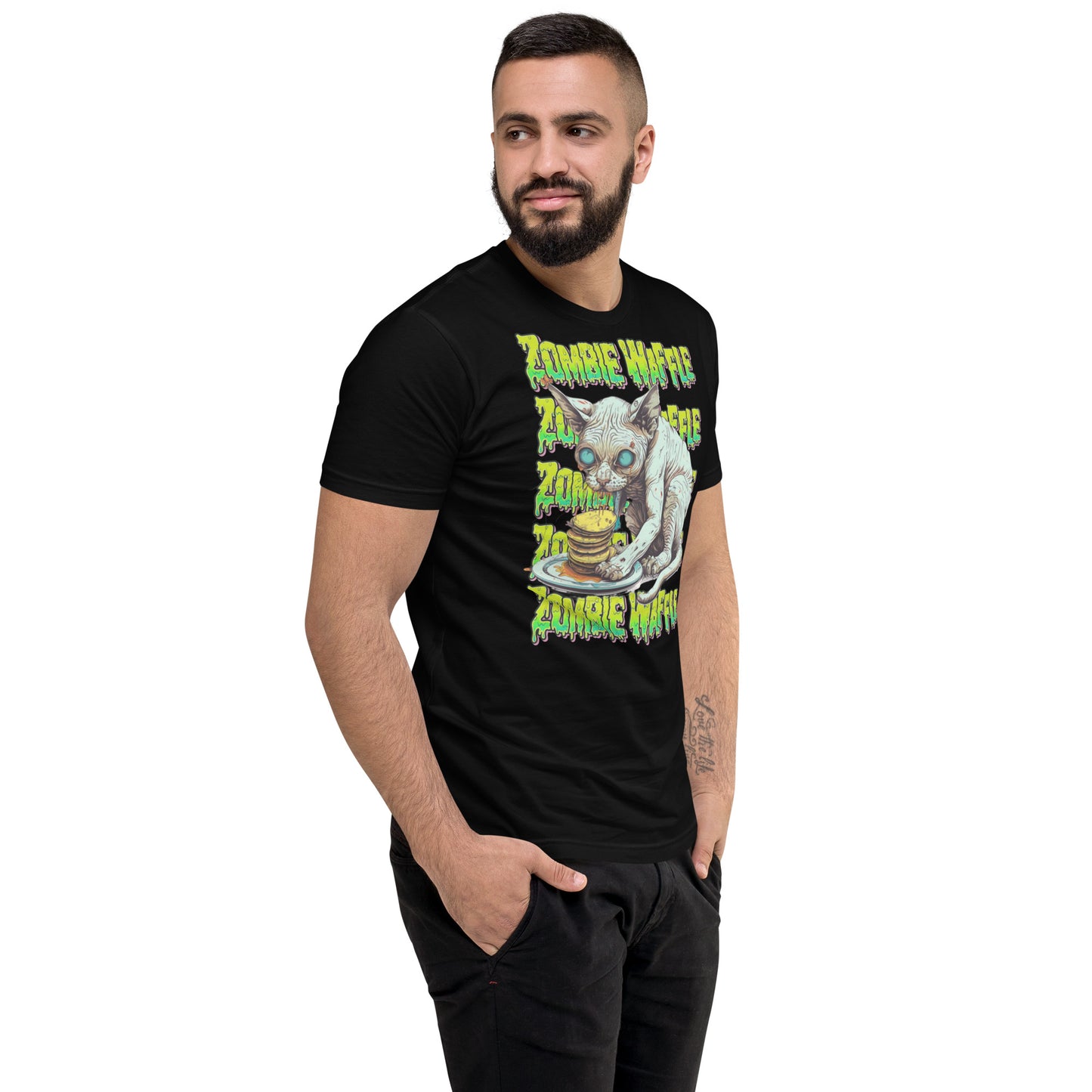 Zombie Sphynx Eating Pancakes Men's Fitted Tee