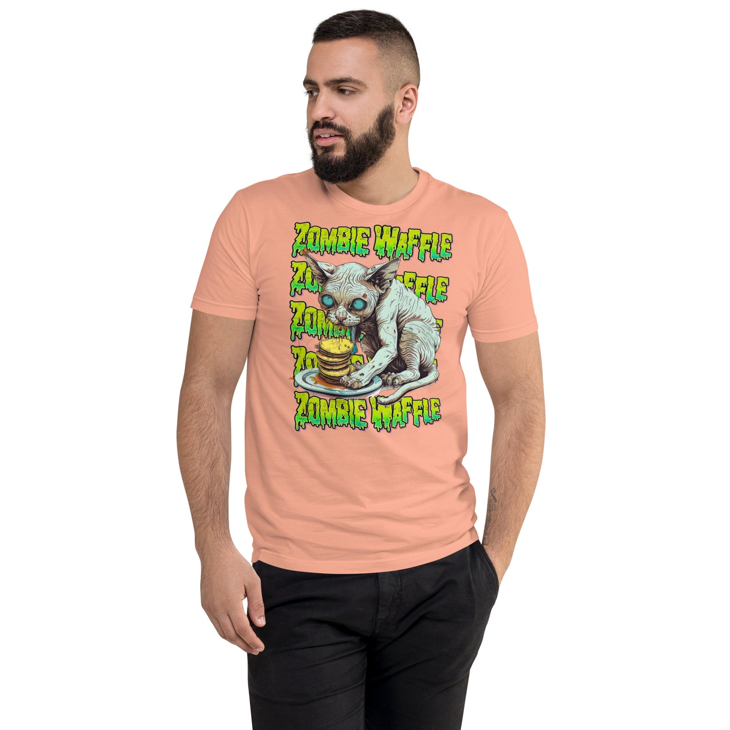 Zombie Sphynx Eating Pancakes Men's Fitted Tee