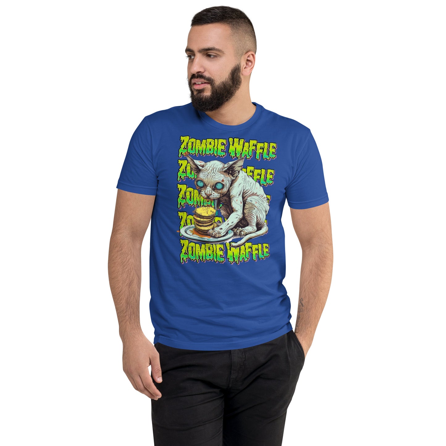 Zombie Sphynx Eating Pancakes Men's Fitted Tee