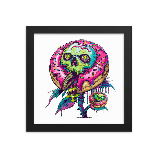 Framed Zombie Donut Flower Poster