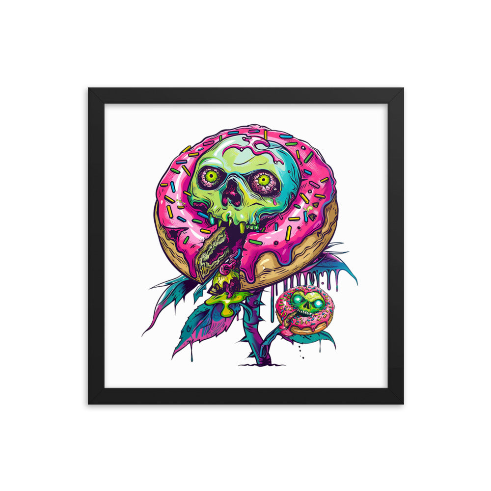 Framed Zombie Donut Flower Poster