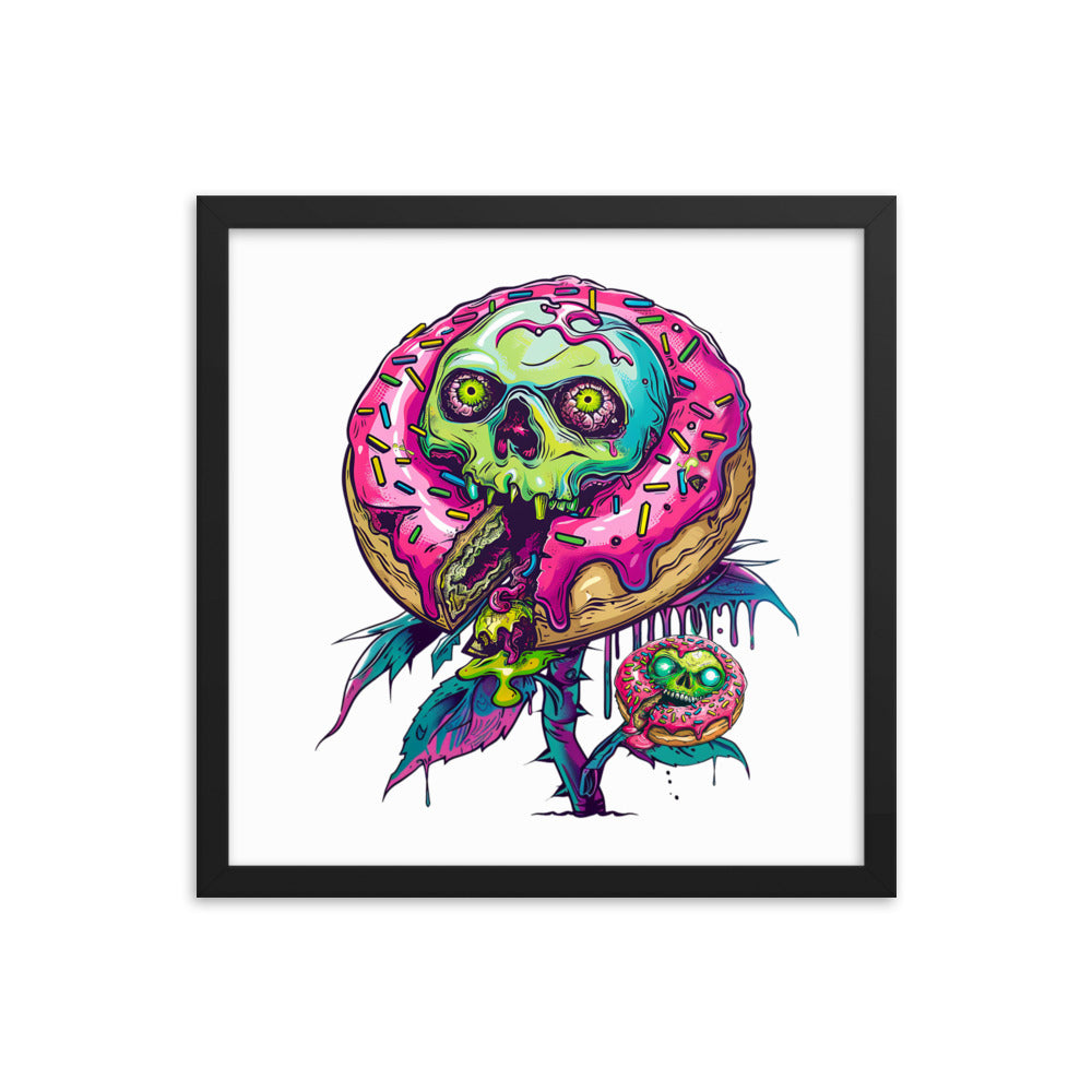 Framed Zombie Donut Flower Poster