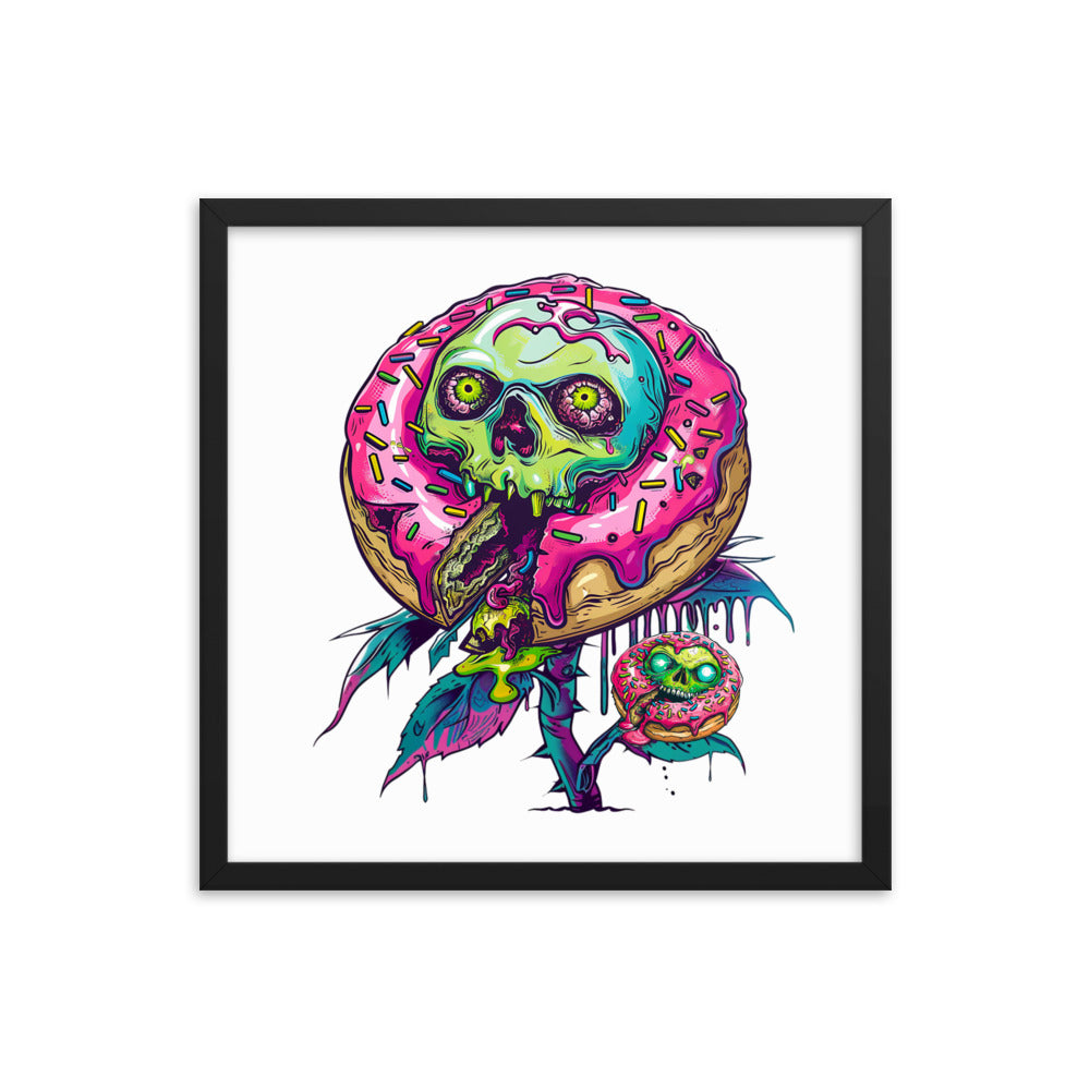 Framed Zombie Donut Flower Poster