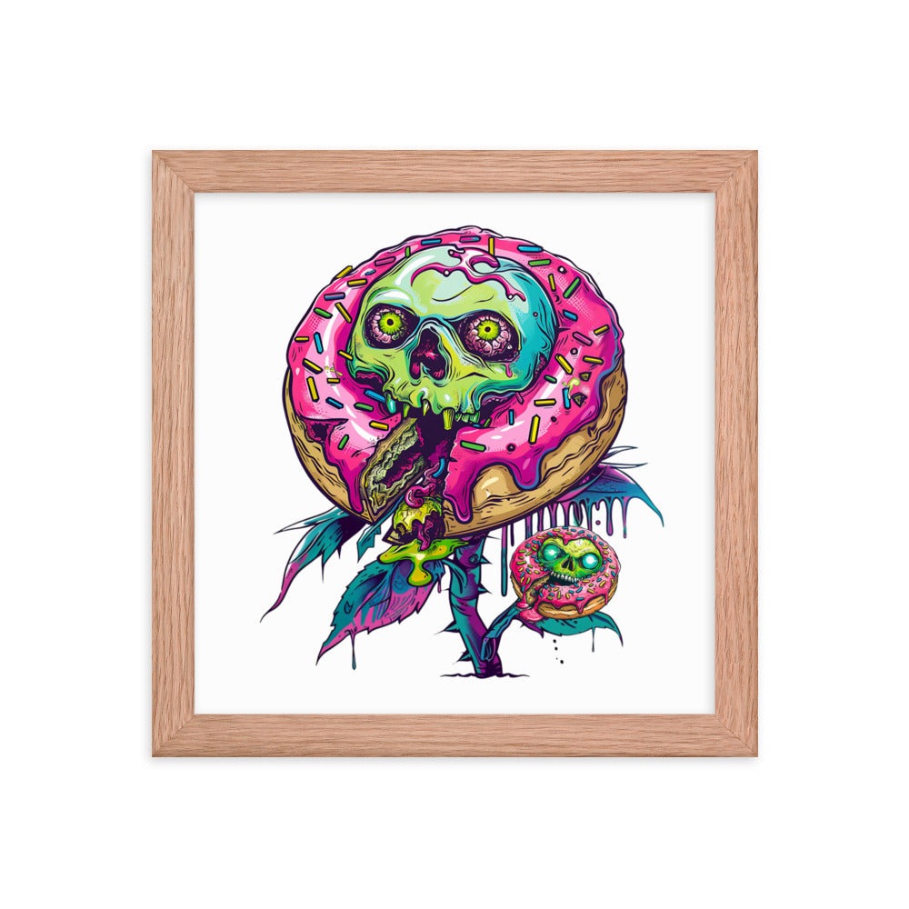 Framed Zombie Donut Flower Poster