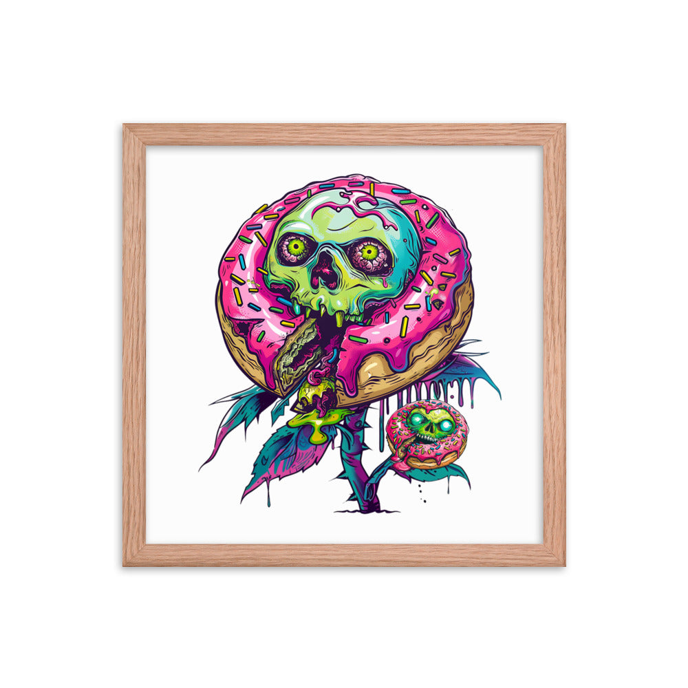 Framed Zombie Donut Flower Poster