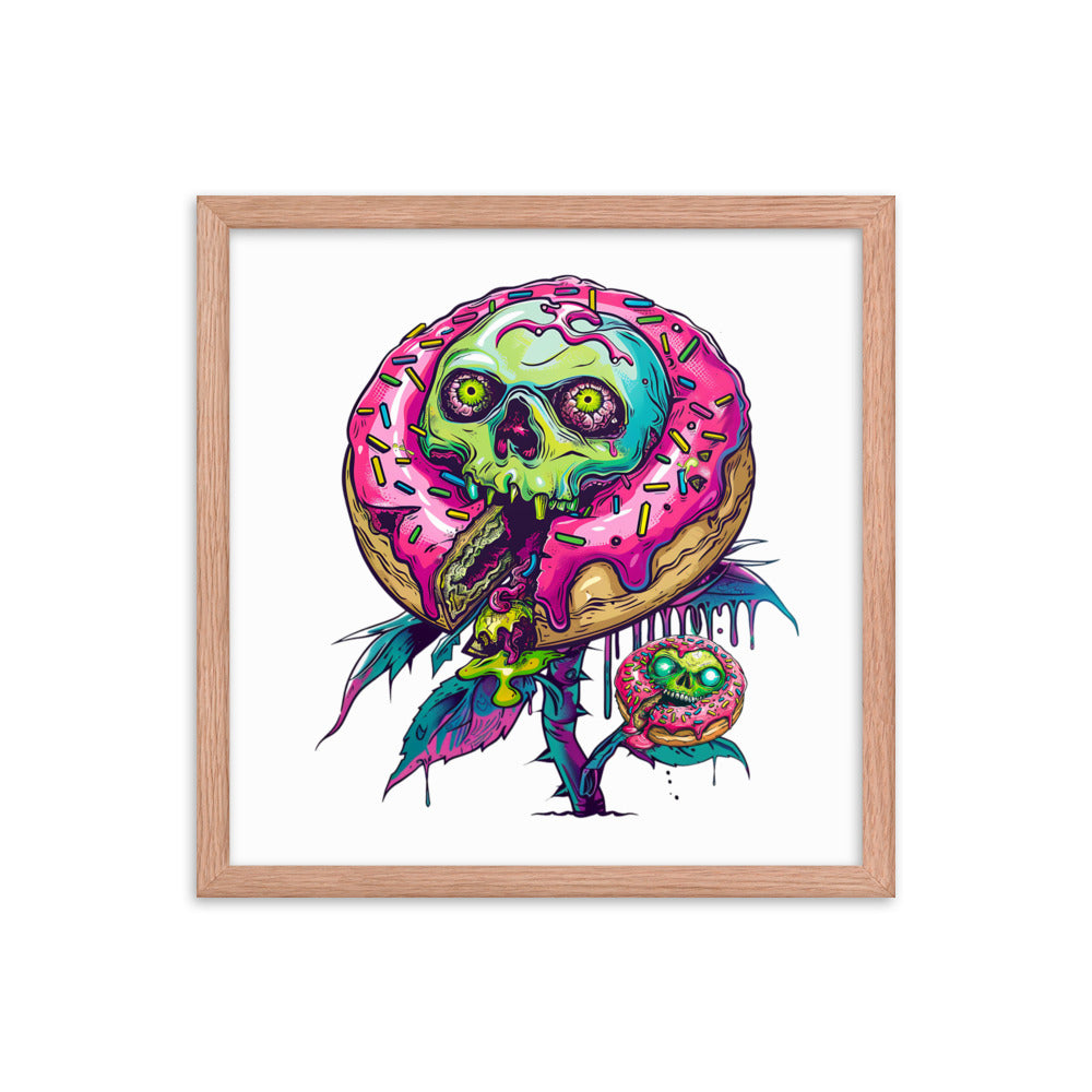 Framed Zombie Donut Flower Poster