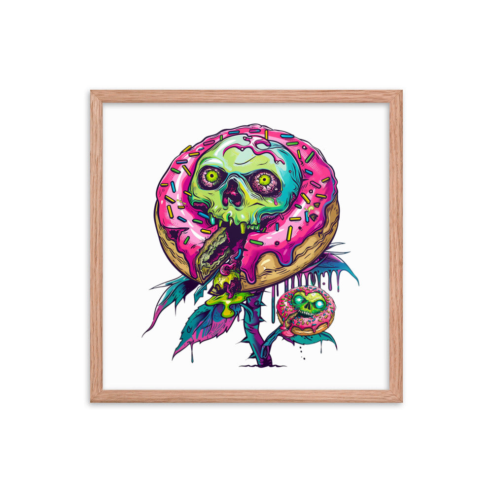 Framed Zombie Donut Flower Poster