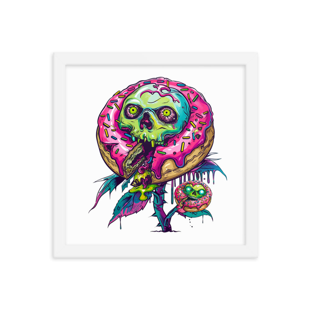 Framed Zombie Donut Flower Poster